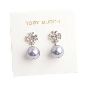 Tory Burch Silver and Pearl Drop Earrings